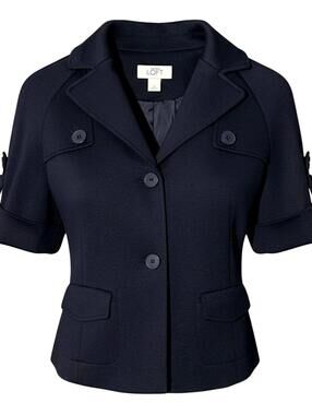 Ann Taylor LOFT Womens (6) Black Cropped Jacket Career Blazer Short Sleeves